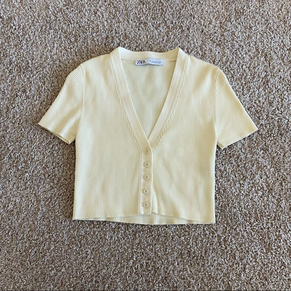 Zara Pale Yellow Ribbed Crop Top